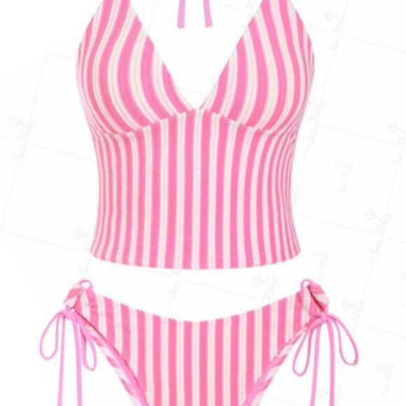 Striped Pink and White Bikini Set - Picture 5 of 5